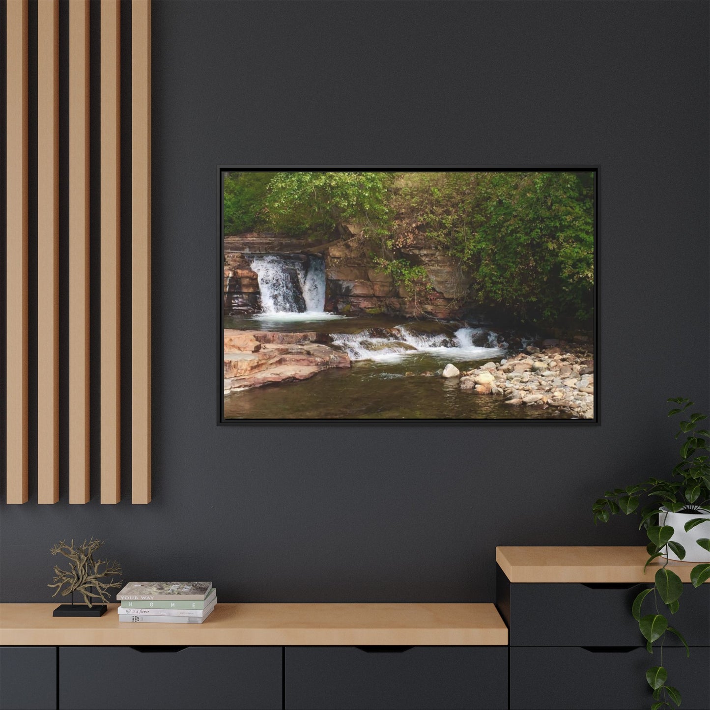 Framed Nature Canvas Wall Art - Tranquil Waterfall Scene, Home Decor, Gift, Nature Lovers, Living Room, Outdoor Vibes