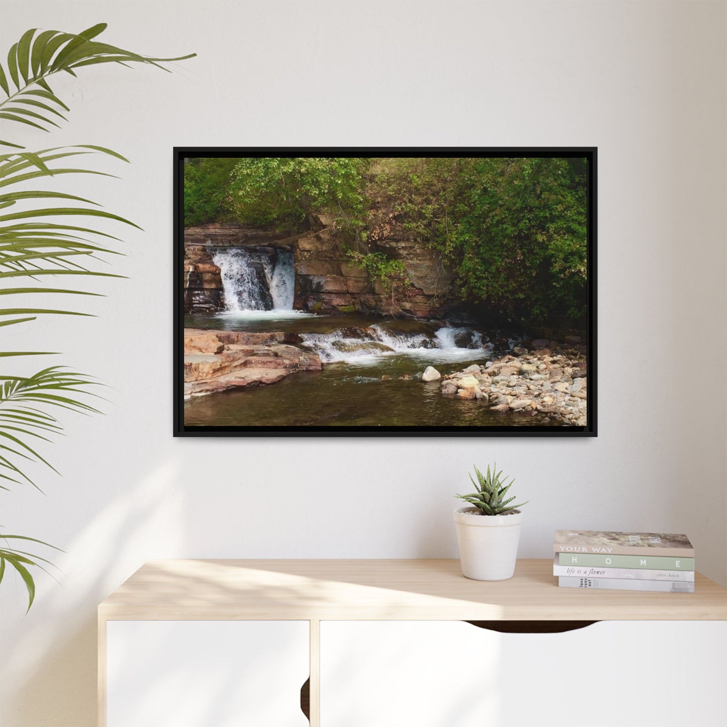 Framed Nature Canvas Wall Art - Tranquil Waterfall Scene, Home Decor, Gift, Nature Lovers, Living Room, Outdoor Vibes