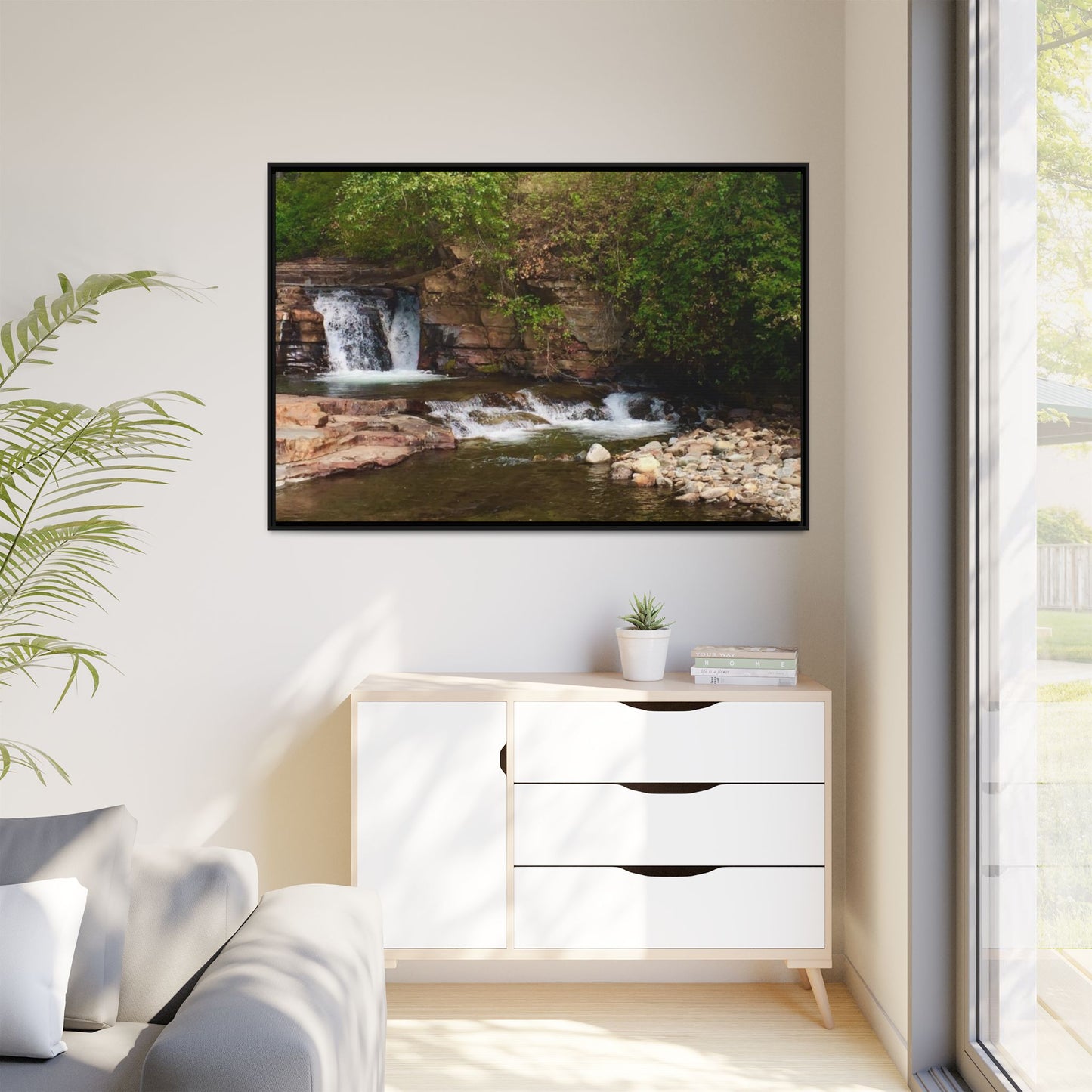Framed Nature Canvas Wall Art - Tranquil Waterfall Scene, Home Decor, Gift, Nature Lovers, Living Room, Outdoor Vibes