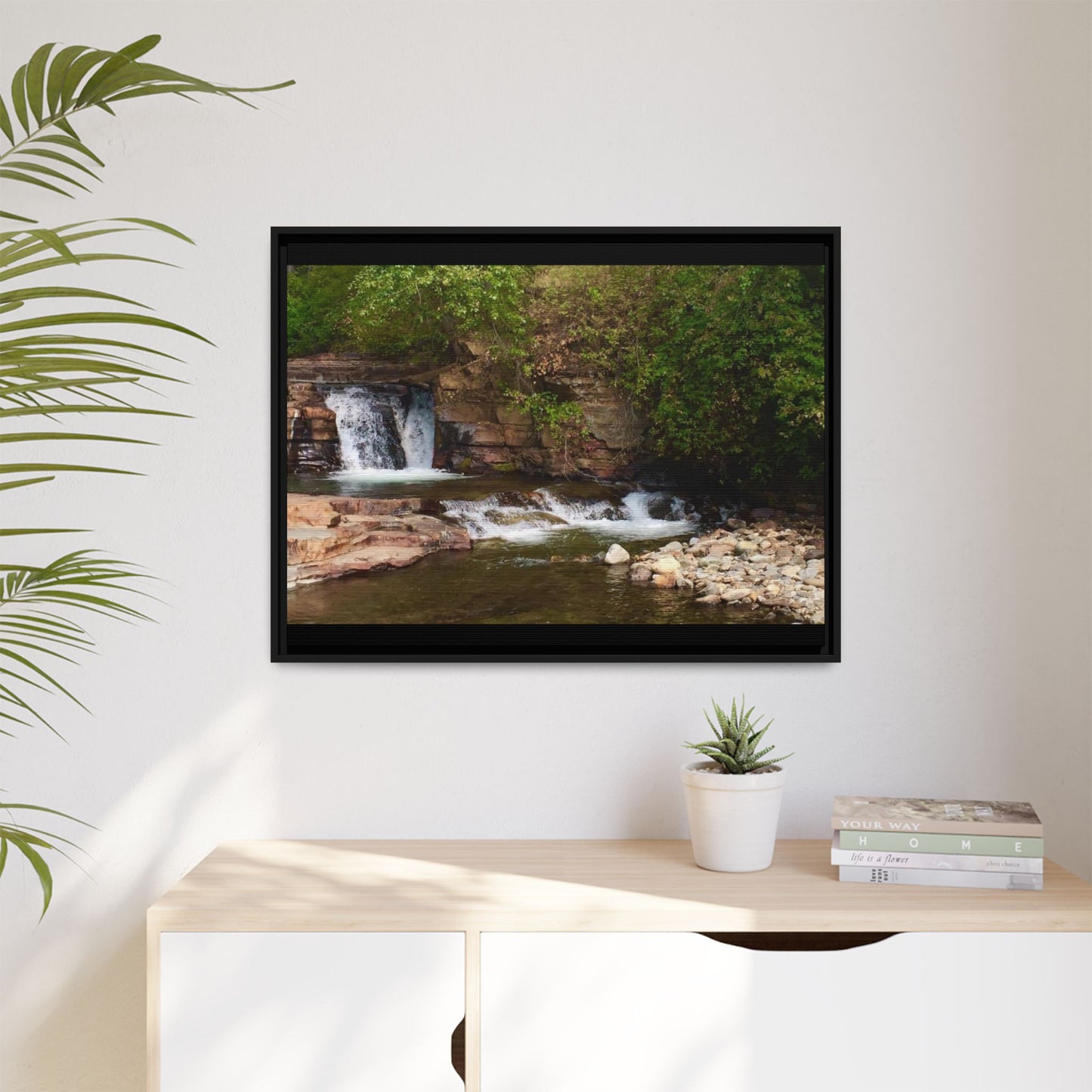 Framed Nature Canvas Wall Art - Tranquil Waterfall Scene, Home Decor, Gift, Nature Lovers, Living Room, Outdoor Vibes
