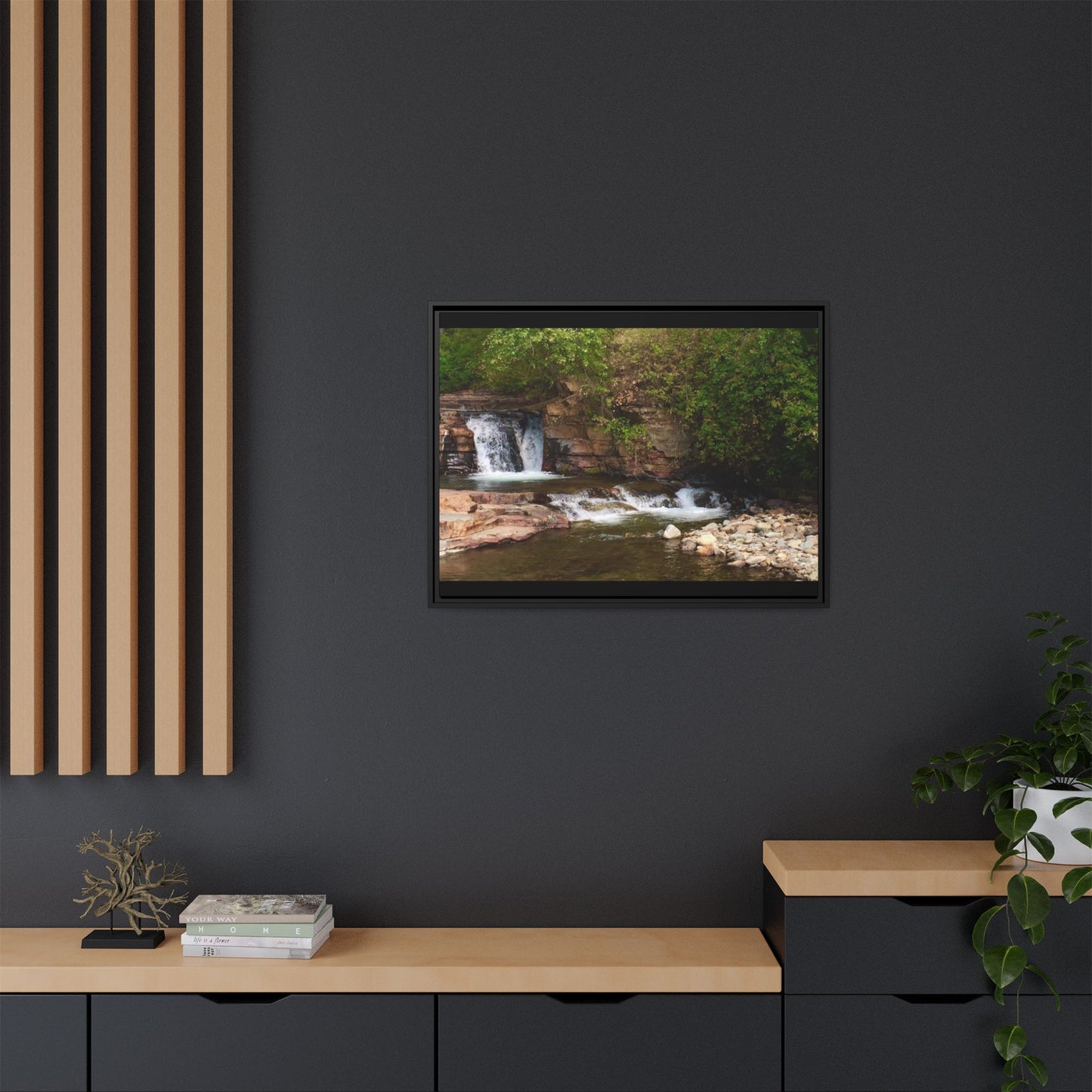 Framed Nature Canvas Wall Art - Tranquil Waterfall Scene, Home Decor, Gift, Nature Lovers, Living Room, Outdoor Vibes