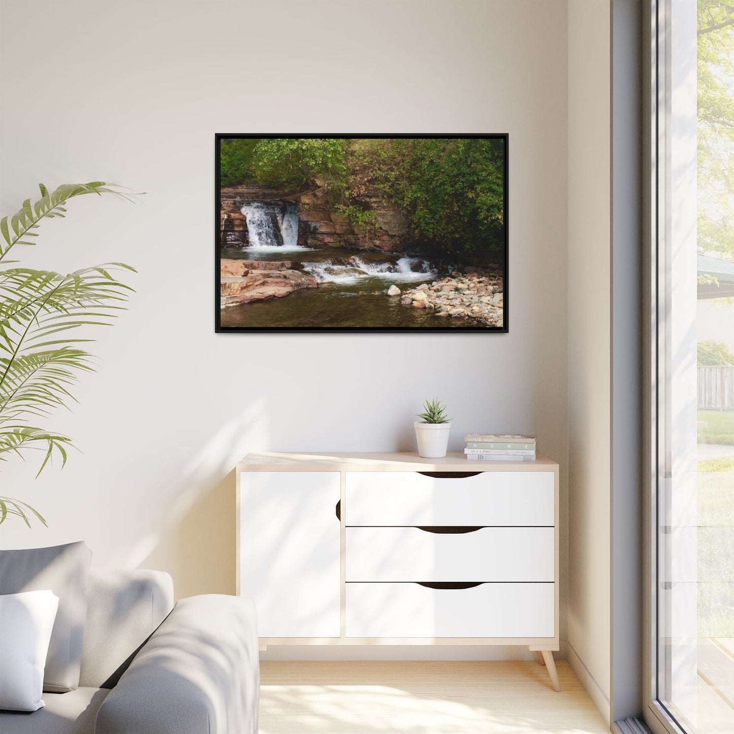 Framed Nature Canvas Wall Art - Tranquil Waterfall Scene, Home Decor, Gift, Nature Lovers, Living Room, Outdoor Vibes