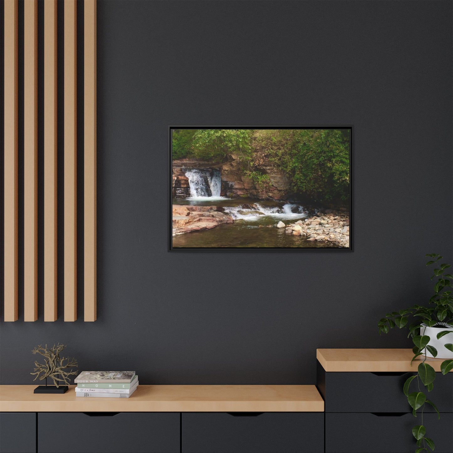 Framed Nature Canvas Wall Art - Tranquil Waterfall Scene, Home Decor, Gift, Nature Lovers, Living Room, Outdoor Vibes