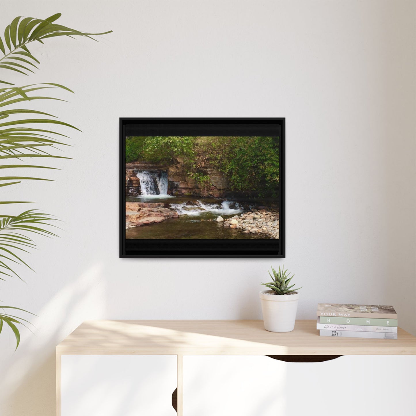 Framed Nature Canvas Wall Art - Tranquil Waterfall Scene, Home Decor, Gift, Nature Lovers, Living Room, Outdoor Vibes
