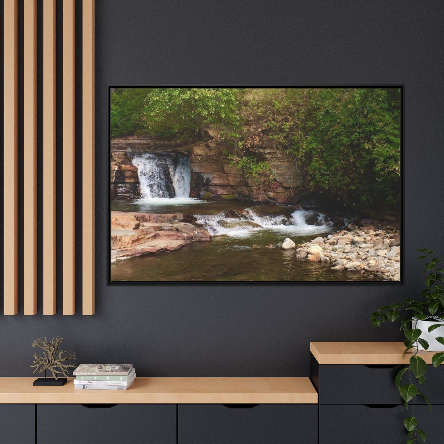 Framed Nature Canvas Wall Art - Tranquil Waterfall Scene, Home Decor, Gift, Nature Lovers, Living Room, Outdoor Vibes